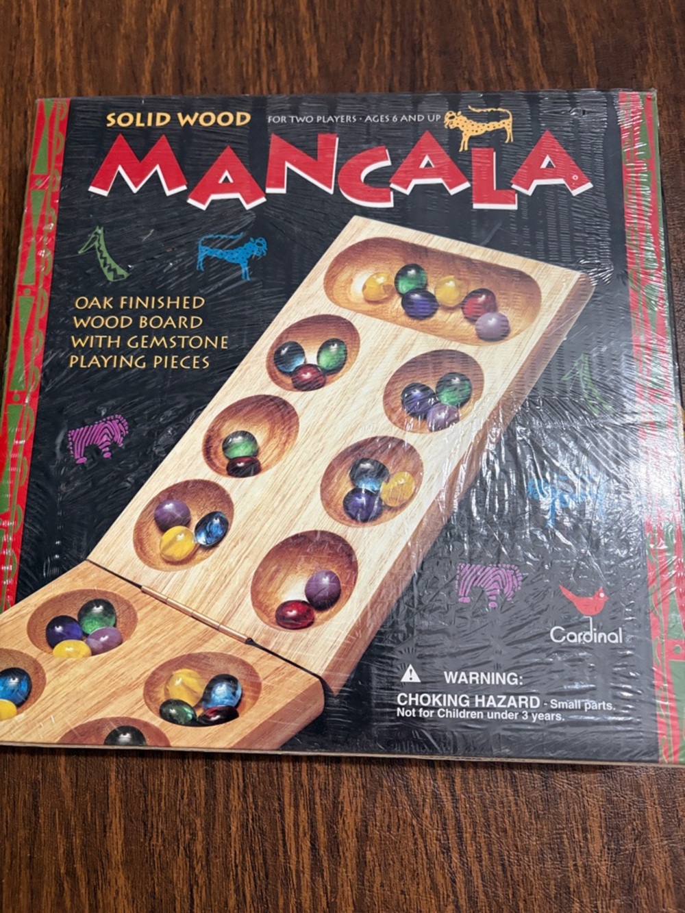Solid Wood Mancala Game Set with Multi-Colored Stones